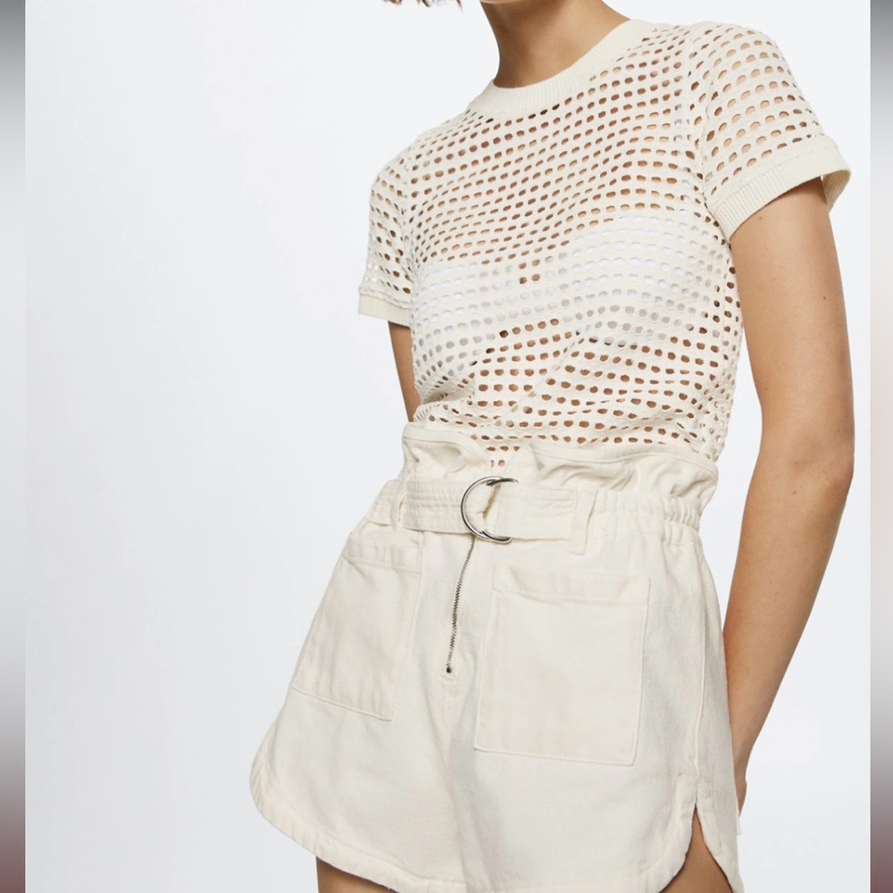 Mango Openwork cotton-blend T-shirt